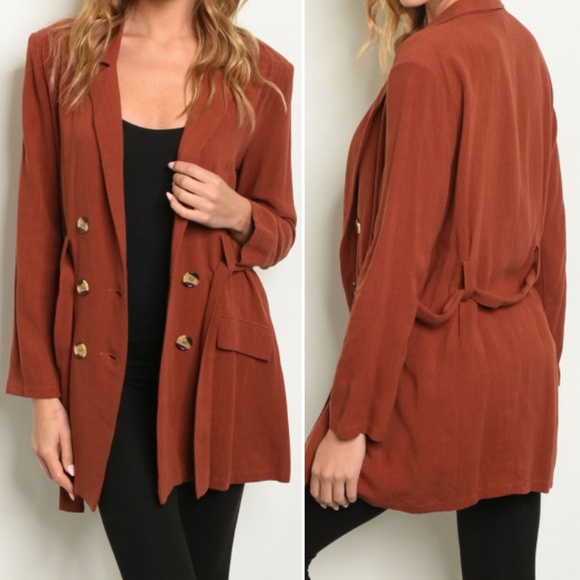 BLACK BELTED & BUTTON CLOSURE JACKET - Picture 4 of 8